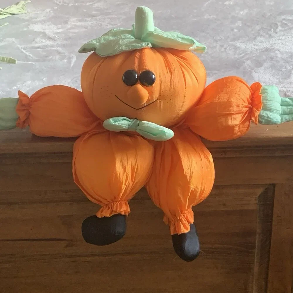 Vtg 90s Halloween Pumpkin Puffy Nylon Stuffed 22